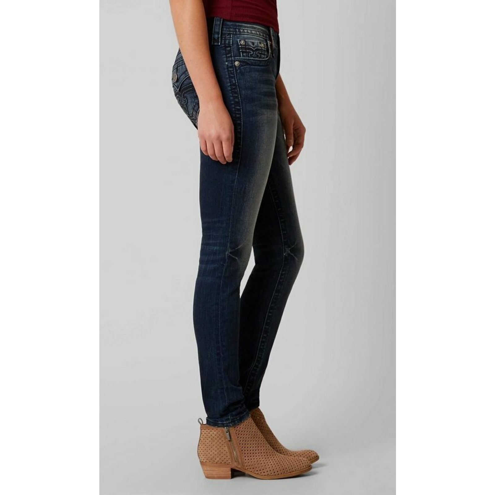 New Rock Revival Alivia Ms213 Mid Rise Skinny Stretch Jeans Size 26 Buckle — image 5 of 8